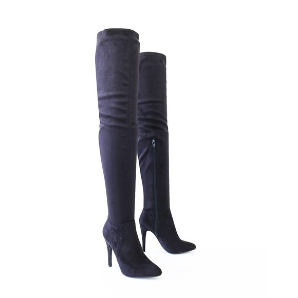 yestin-black vegan suede thigh high boots - Picture 2 of 4